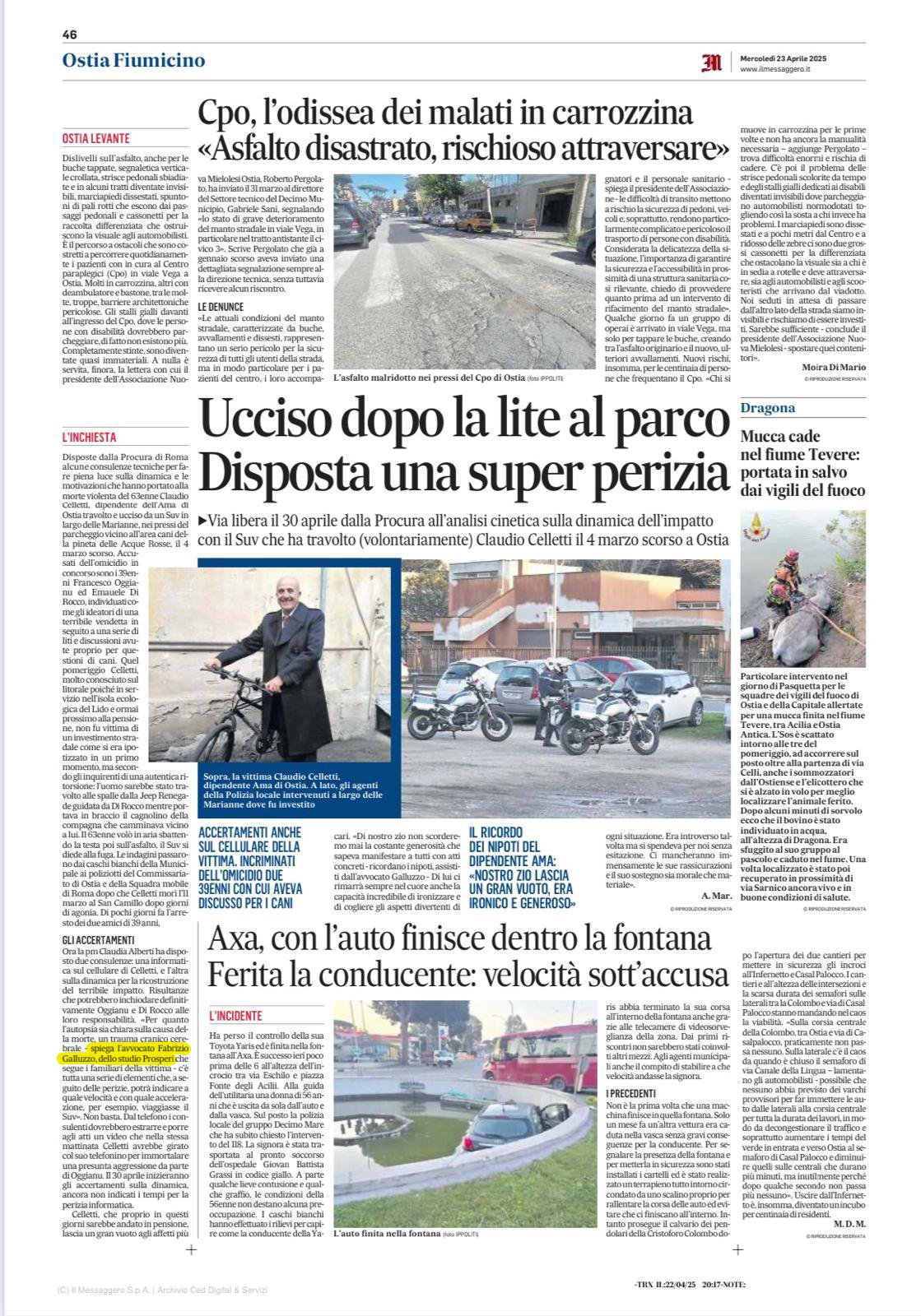 Articolo dal Messaggero